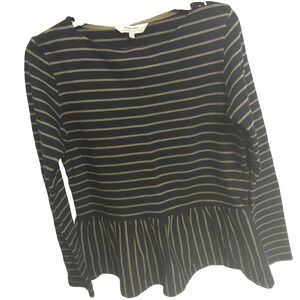 People Tree Organic Cotton Black Top With Gold Stripes Women's Sz 12